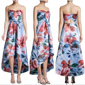 •PARKER BLACK• Blue Floral Clara‎ Pleated Bodice High Low Formal Dress Size 2